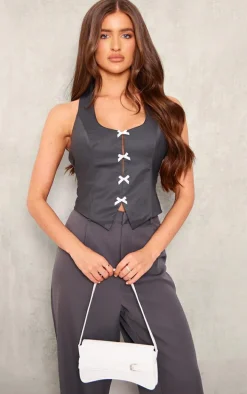 Charcoal Halter Neck Bow Detail Corset