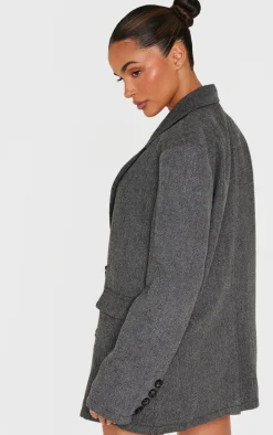 Charcoal Herringbone Oversized Woven Blazer