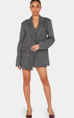 Charcoal Herringbone Oversized Woven Blazer