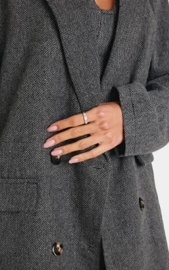 Charcoal Herringbone Oversized Woven Blazer