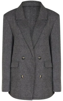 Charcoal Herringbone Oversized Woven Blazer