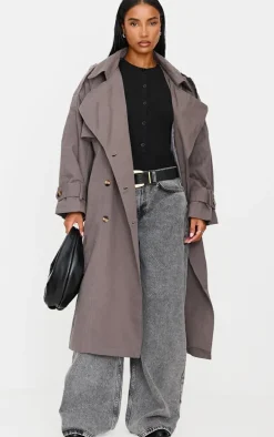 Charcoal Hooded Oversized Woven Trench Coat
