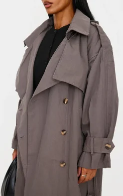 Charcoal Hooded Oversized Woven Trench Coat