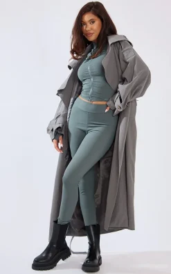 Charcoal Hooded Oversized Woven Trench Coat