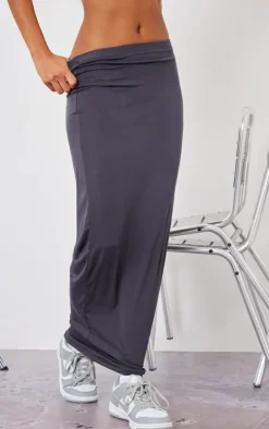 Charcoal Jersey Low Rise Maxi Skirt
