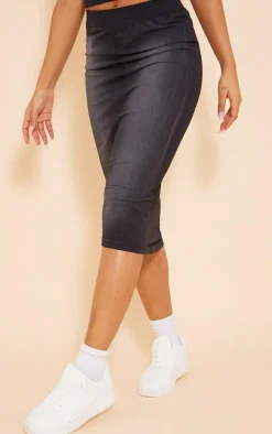 Charcoal Jersey Washed Binding Detail Midi Skirt