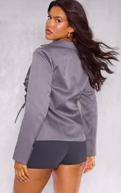 Charcoal Lace Up Waist Blazer