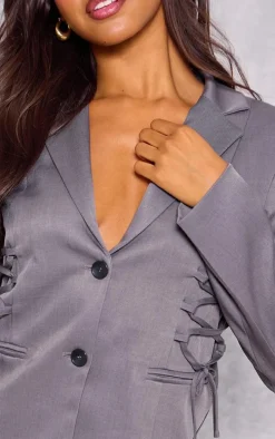Charcoal Lace Up Waist Blazer