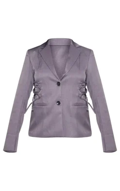 Charcoal Lace Up Waist Blazer