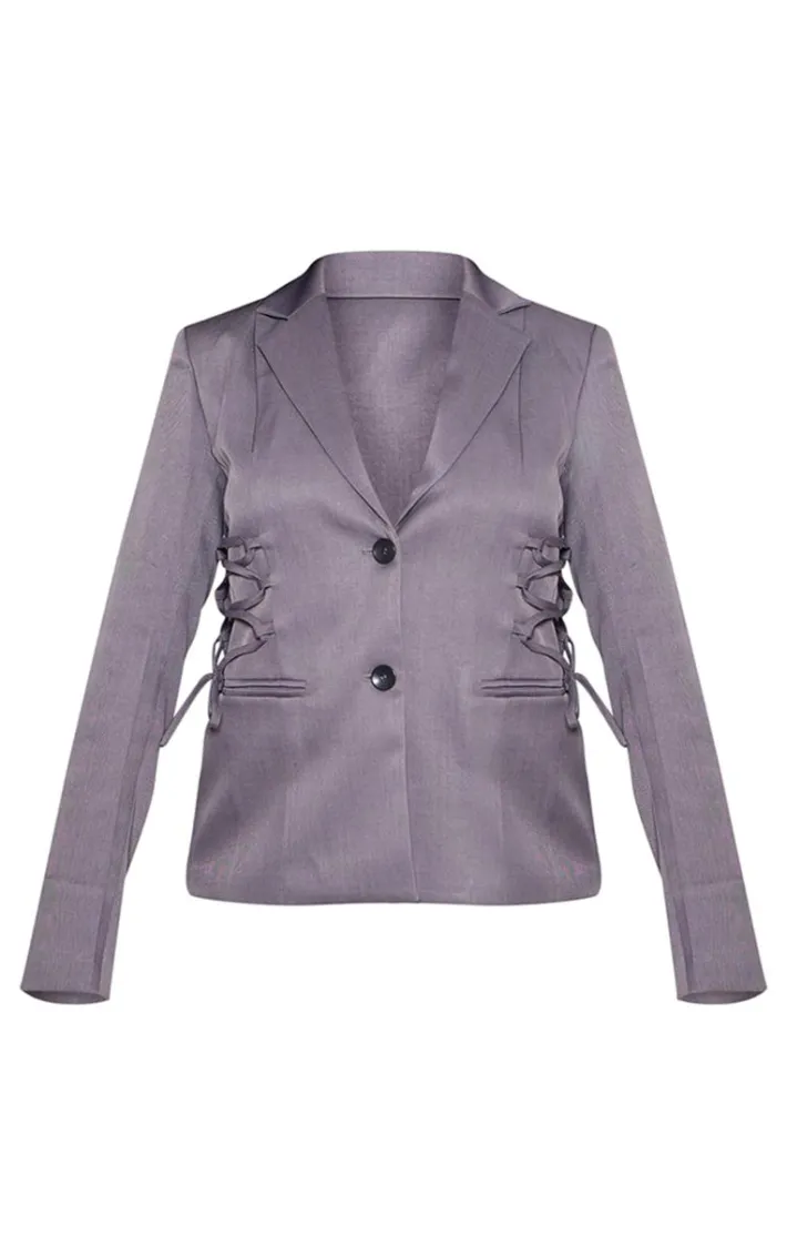 Charcoal Lace Up Waist Blazer