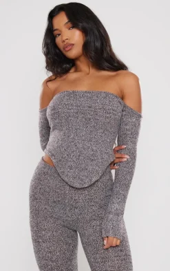 Charcoal Marl Knit Wide Leg Pants