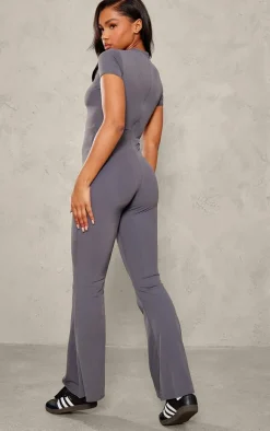 Charcoal Matte Sculpt Short Sleeve Jumpsuit