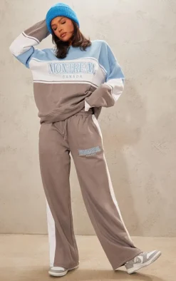 Charcoal Montreal Embroidered Panelled Wide Leg Sweatpants