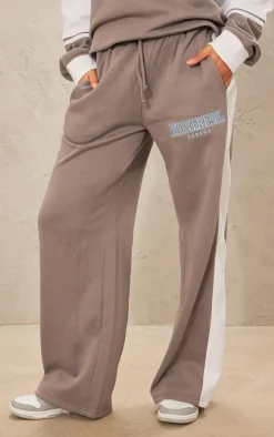 Charcoal Montreal Embroidered Panelled Wide Leg Sweatpants