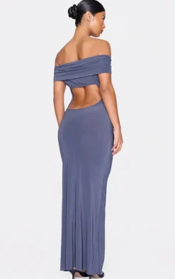 Charcoal Open Back Bardot Maxi Dress