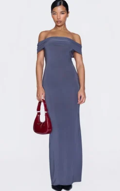 Charcoal Open Back Bardot Maxi Dress