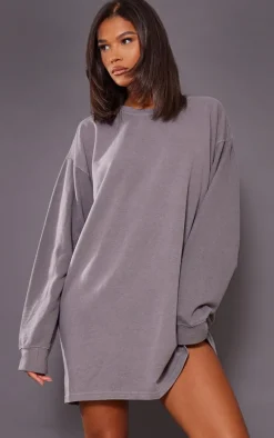 Charcoal Oversized Sweat Long Sleeve Sweater Dress