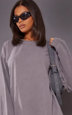 Charcoal Oversized Sweat Long Sleeve Sweater Dress