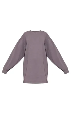 Charcoal Oversized Sweat Long Sleeve Sweater Dress