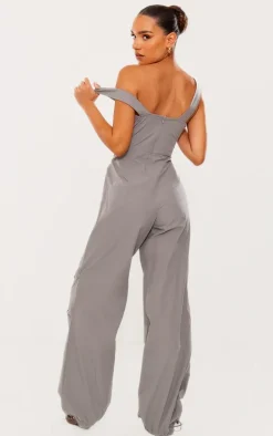 Charcoal Parachute Utility Corset Detail Jumpsuit