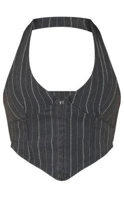 Charcoal Pinstripe Denim Halterneck Top