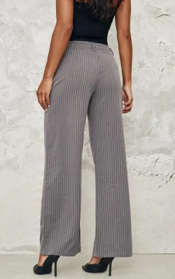 Charcoal Pinstripe Double Waistband Detail Tailored Pants