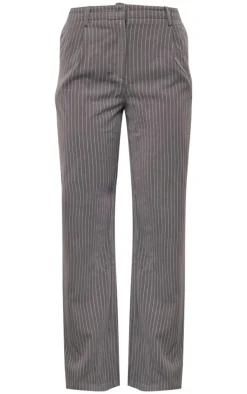 Charcoal Pinstripe Double Waistband Detail Tailored Pants