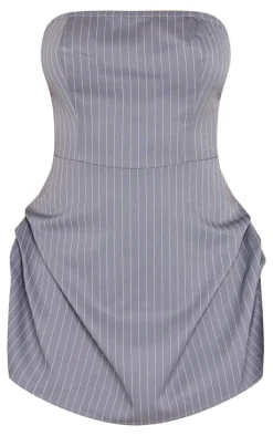 Charcoal Pinstripe Woven Bandeau Ruched Side Skort Romper