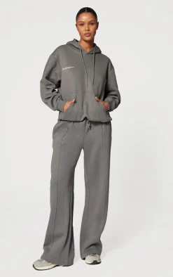 Charcoal Pintuck Drawstring Straight Leg Leg Sweatpants