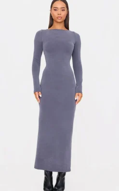 Charcoal Premium Contour Boat Neck Maxi Dress