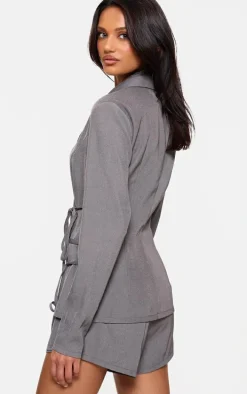 Charcoal Premium Tailored Woven Wrap Front Romper