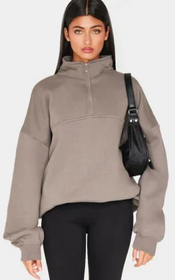 Charcoal Print High Neck Quarter Zip Sweatshirt