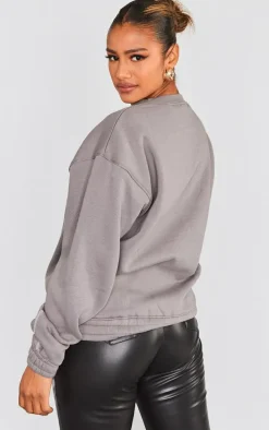 Charcoal Reflective P Printed Exposed Stitching Oversized Sweatshirt