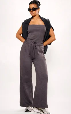 Charcoal Rib Elasticated Tie Strappy Jumpsuit