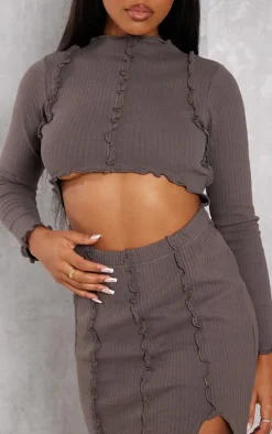 Charcoal Rib Exposed Binding Cut Out Bodycon Dress