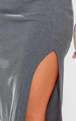 Charcoal Rib Split Midi Skirt