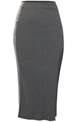 Charcoal Rib Split Midi Skirt