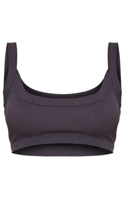 Charcoal Rib Thick Strappy Bralet