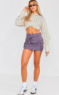 Charcoal Ripstop Micro Mini Belted Skirt