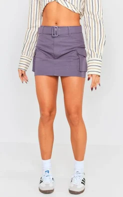 Charcoal Ripstop Micro Mini Belted Skirt