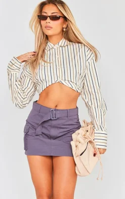 Charcoal Ripstop Micro Mini Belted Skirt