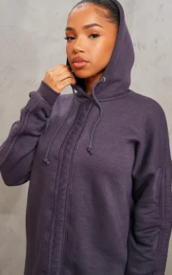 Charcoal Ruched Hooded Sweater Dress