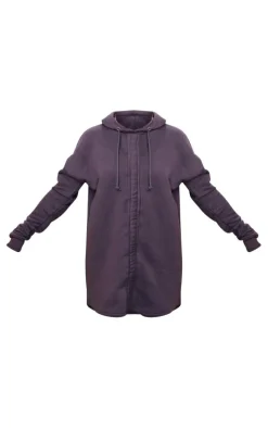 Charcoal Ruched Hooded Sweater Dress