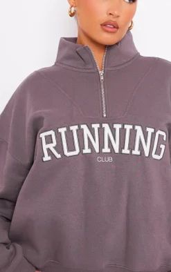 Charcoal Running Embroidered Zip Up Sweatshirt