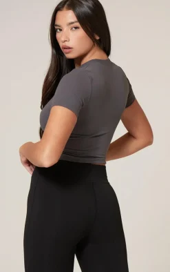 Charcoal Sculpt Longline Short Sleeve Gym Top