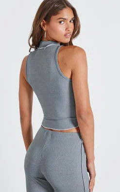 Charcoal Seam Detail High Neck Sleeveless Long Top