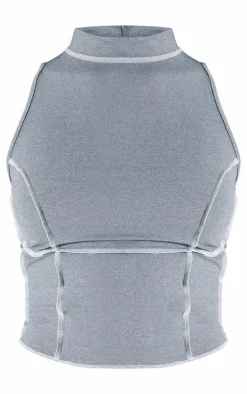 Charcoal Seam Detail High Neck Sleeveless Long Top