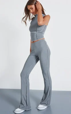 Charcoal Seam Detail Mid Rise Skinny Flared Pants