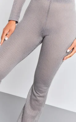 Charcoal Sheer Soft Rib Mid Rise Flared Pants