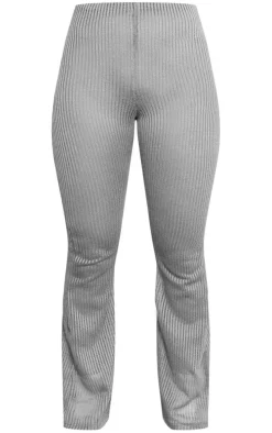 Charcoal Sheer Soft Rib Mid Rise Flared Pants